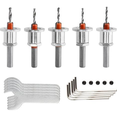 Set of 5 conical drill bits with adjustable depth stop, 8 mm shank, 90° angle, conical drill bits 2.8 mm, 3 mm, 3.2 mm, 3.5 mm, 4 mm (1/5)