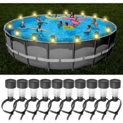 Lot de 10 lampes solaires de piscine, de clôture, éclairage de piscine, éclairage de bassin, lampes solaires étanches pour décoration de piscine (1/5)
