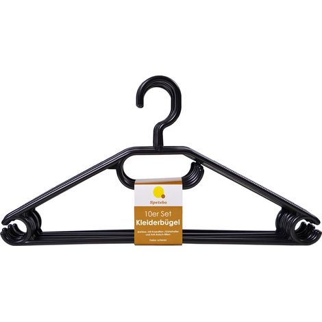 Kunststoff Kleiderbügel mit Hosenstange - schwarz / 10er Pack - Bügel für Jacken Hemanden Blusen mit Kawatten und Gürtel Halter