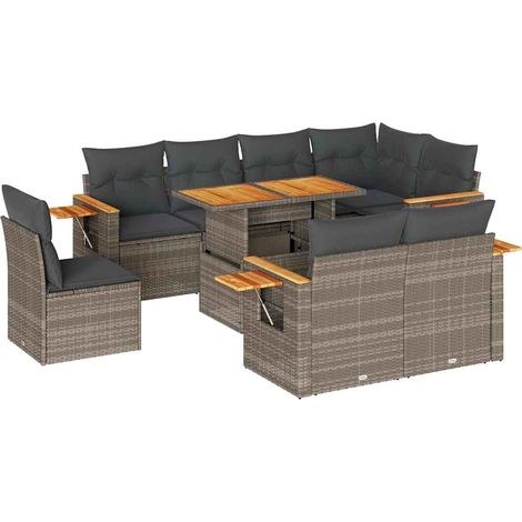 vidaXL Set Divano da Giardino 9pz con Cuscini Grigio Polyrattan Acacia (1/5)