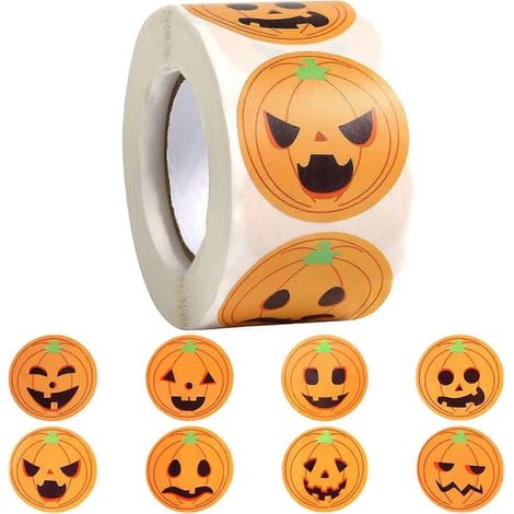 BelleRise - Rouleau de 500 autocollants citrouille d'Halloween pour décoration saisonnière (1/5)
