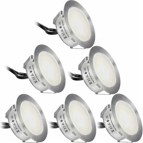 VURAHOME – 6er-Pack LED-Einbaustrahler für den Außenbereich, Kaltweiß 4500 K, IP67 wasserdicht, 12 V DC, 1,5 W, Ø 55 mm, Einbaustrahler für Holzterrassen und Treppen mit EU-Stecker (1/5)