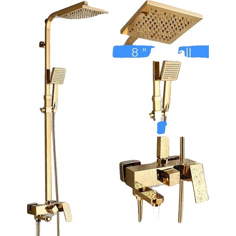 Sistema de grifería para ducha, cabezal de ducha tipo lluvia, diseño de montaje en pared, color oro. (1/2)