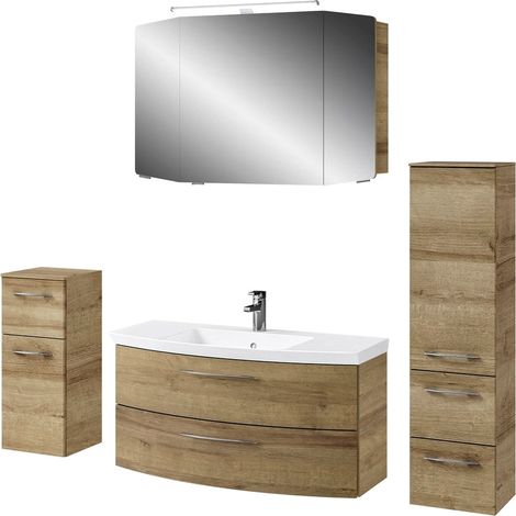 Badezimmermöbel Set in Riviera Eiche CERVIA-66 Waschtisch, Spiegelschrank und Midischrank, B/H/T: 187/200/50,5 cm (1/5)