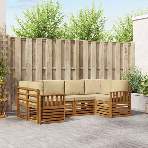 Ecksofa Set mit Kissen 6 pcs Natur Massivholz Akazie (1/5)