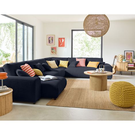 Garance - modulares ecksofa rechts - 8 plätze - aus cordstoff - nachtblau
