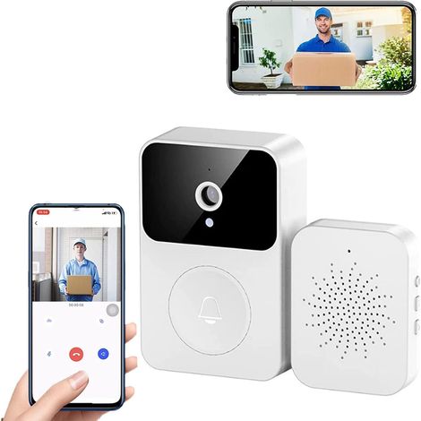 Sonnette Sans Fil Connectée Avec Caméra De Surveillance, Wifi Smart Camera, Enregistrement Vidéo, Sonnette Porte (Type-C), Plusieurs Sonnerie Rechargeable, Connexion Smartphone Android Et Iphone. (1/5)