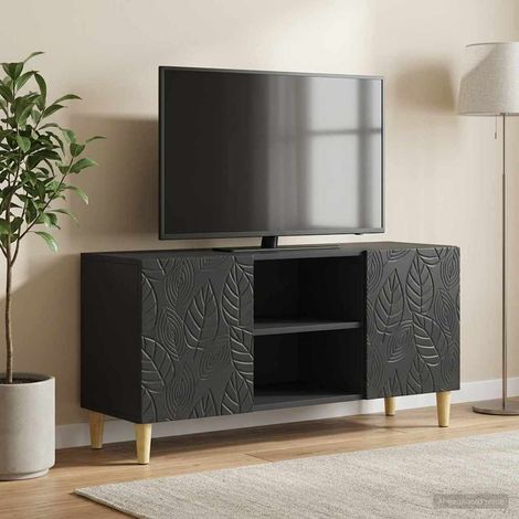 Meuble TV vintage avec rangements et 2 portes en bois d’ingénierie noir 102 x 34,5 x 50 cm - PANGIVO (1/5)