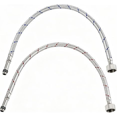 2Pcs 50cm Tuyaux de Raccordement Flexibles Robinets Cuisine, Tuyau Flexible pour Robinet, Tressé Acier Inoxydable Rallonge Lavabo Tubes, pour Cuisine Salle de Bain, Deux Tuyaux Rouge et Bleu