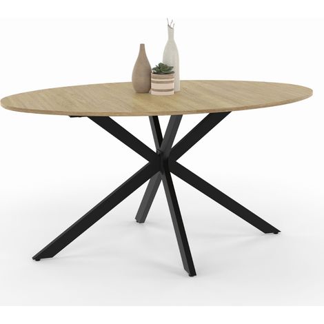 Idmarket – Table à manger ovale 150 cm – 8 personnes – Pied araignée en métal noir – Plateau MDF effet bois (1/5)