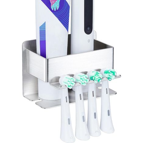 Wall Mounted Toothbrush Holder, Toothbrush Head Holder, Toothpaste Holder for Bathroom Silver Small (1/5)