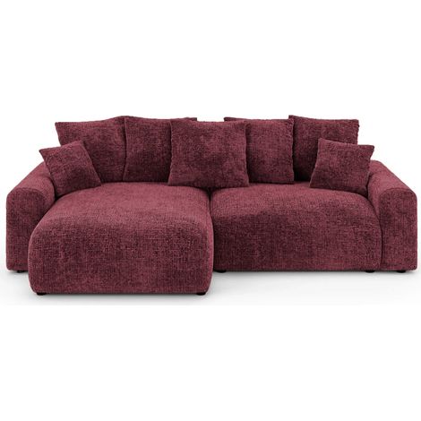 OLI - Canapé d'angle convertible tissu chenille 4 places - Bordeaux