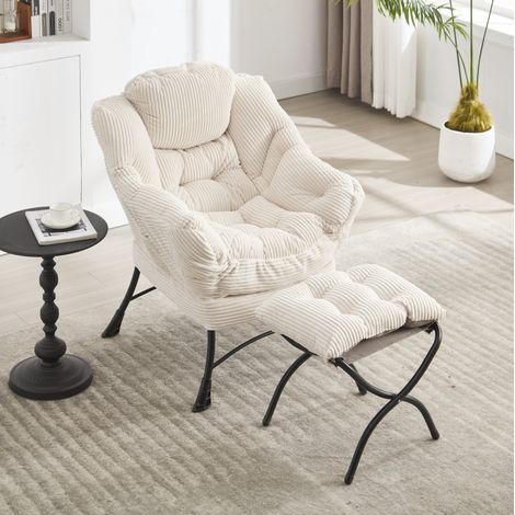 Fauteuil relax blanc avec repose-pieds, accoudoirs et poche latérale, pour salon et balcon (1/5)