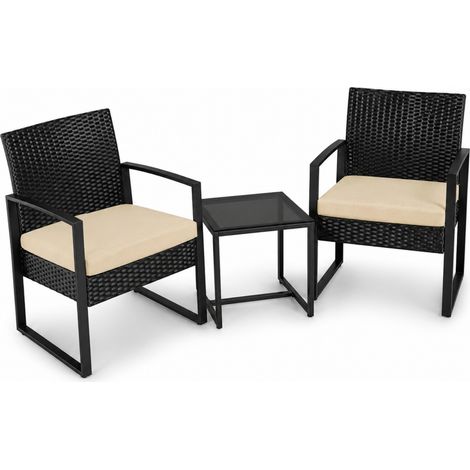 Set Arredo Da Giardino 2 Poltroncine Con Tavolino Ideale Per Esterno Con Cuscini Beige Polyrattan E Metallo 57.5 x 63 x 76 Cm Nero (1/5)