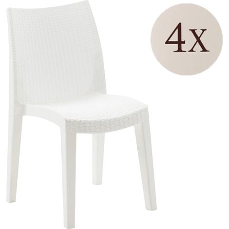 Dmora Sedia da esterno Ravenna, Seduta da giardino, Sedia per tavolo da pranzo, Poltrona outdoor effetto rattan, 100 % Made in Italy, Set da 4, Cm 48x55h86, Bianco, con imballo rinforzato