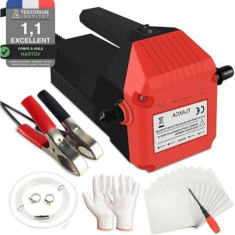 Pompe Vidange Huile Moteur 12V 80W, Pompe Essence avec Poignée Anti-Brûlure, Pompe Electrique Vidange Huile Moteur, Pompe à Huile pour Moto, Voiture, Bateau (Rouge) (1/5)