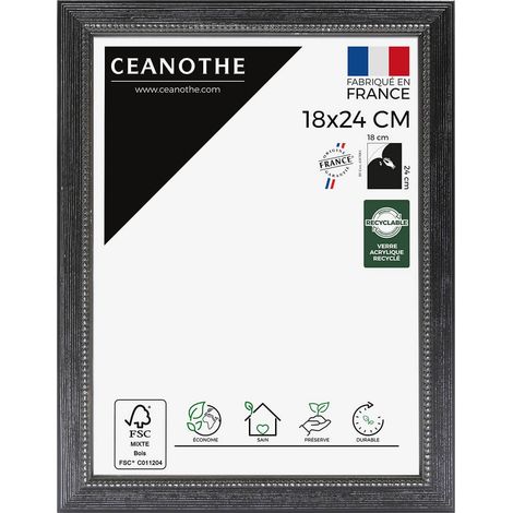 Cadre Photo Noir 18x24 cm et 24x18 cm – Convient au A5 - Cadre Photo bois Noir FSC effet patiné - Cadre Photo Perle Noir 18x24 cm - Fabriqué en France - Verre acrylique Incassable (1/5)