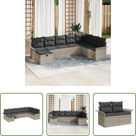 Poly-Rattan - Gartensofa-set mit Kissen 8 pcs Hellgrau Poly-Rattan (1/5)