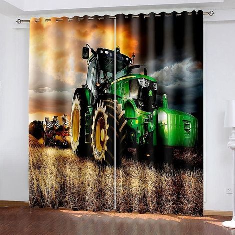 Tracteur Lot de 2 Rideaux Occultants, Vert Tracteur Rideau Thermique Isolant Anti Froid, 140x240, Rideau Occultant avec Œillets Rideau Fenetre - 140L X 240H cm (2 Panneaux) (1/5)