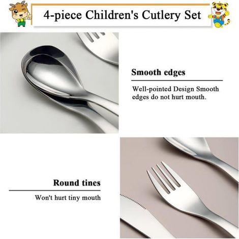 Couvert enfant 4 pièces - - Acier inoxydable - Bords lisses - Miroir poli - Sécurité lave-vaisselle - Couleur dorée (1/5)