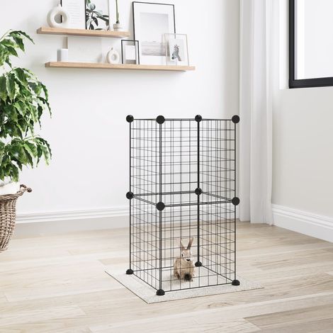 Cage animaux de compagnie à 8 panneaux - Clapier Poulailler pour lapins poulets Noir 35x35 cm Acier BV156893 - BonneVie (1/4)