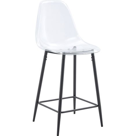 Lot de 2 tabourets de bar transparents avec structure métallique en argent, or ou noir pour cuisine et salle à manger (1/5)