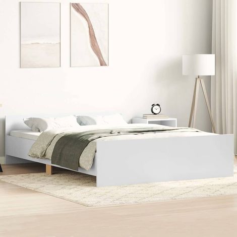 Bettgestell mit Kopf- und Fußteil Weiß 135x190 cm