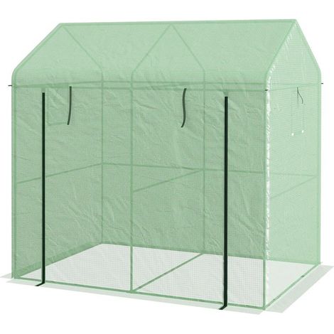 SERRA A CASETTA A 2 SEZIONI CON PORTA E FINESTRE AVVOLGIBILI. IN ACCIAIO E PE. 200X140X200 CM. VERDE (1/5)