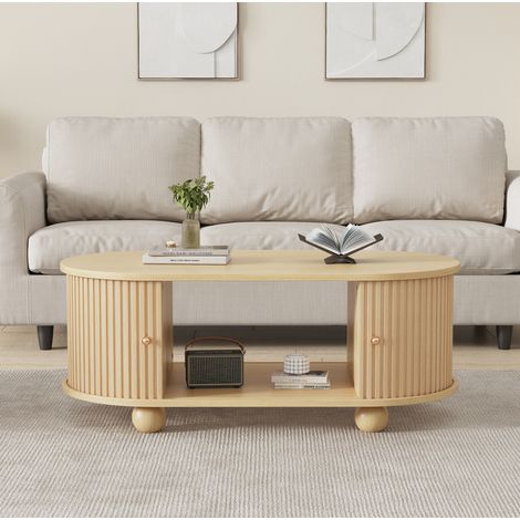 Mesa salón ovalada con almacenamiento madera natural HAVRYA (1/5)