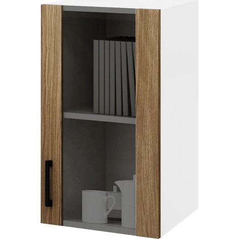 Küchenhängeschrank in nussbaumfarbenem Holz mit 1 Glastür 40x32x72
