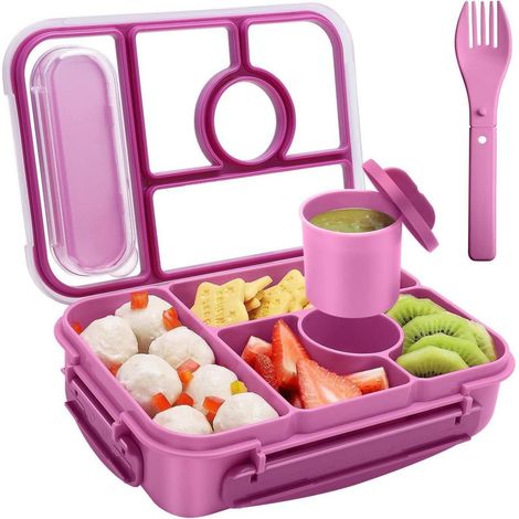 Brotdose Bento 1300ml 5 Fächer BPAfrei Mikrowellenfest Lila (1/5)