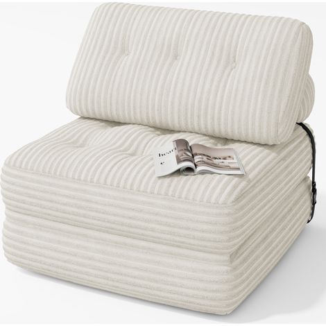 Sofas Schlafsofas Bealife 1-Personen-Sesselbett mit Lehne ohne Montage kordierter Samt langer Cremeweiß 85 x 85 cm
