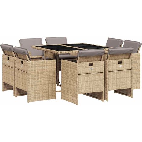 Maison Exclusive - 9-tlg. Garten-Essgruppe mit Kissen Beigemischu