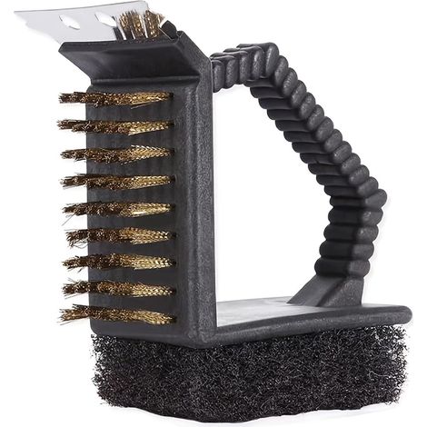 Filiyano-Brosse pour barbecue en acier, brosse 3 en 1 en acier inoxydable, brosse de nettoyage pour barbecue avec éponge, brosse métallique et (1/4)