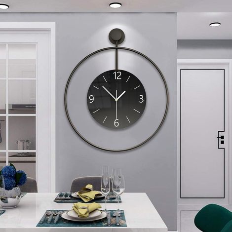 60cm Grande Horloge Murale, Horloge Murale en Métal Sans Bruit de tic-tac Silencieuse Ronde Moderne - Horloge Murale Numérique - Grand Cadran en Verre Noir - Horloges Murales pour Chambre (1/5)