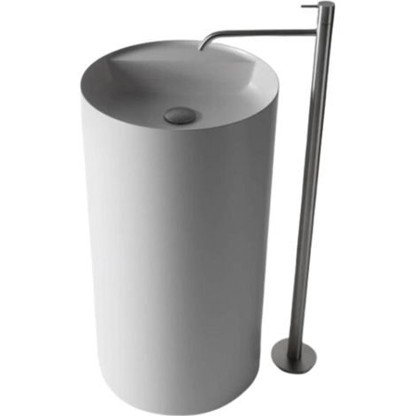 BERNSTEIN - Vasque Lavabo design moderne sur pied Lave main rond fonte minérale Salle de bain - Blanc mat - 45x45x85cm - anti-décoloration - TWZ65 (1/5)
