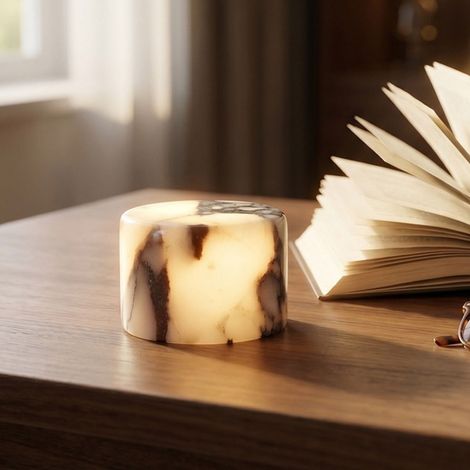 Beyamis Lampe de chevet tactile en marbre naturel avec recharge sans fil, veilleuse multicolore réglable pour chambre à coucher - modèle à trois couleurs (1/5)
