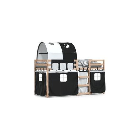 Lit superposé avec rideaux blanc-noir 90x200 bois pin massif (1/5)