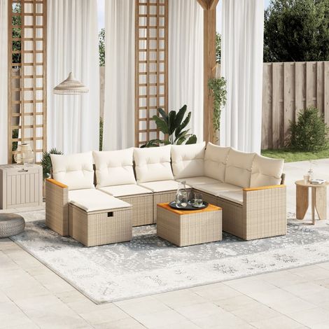 Ensemble Salon Jardin 8 Places Résine Tressée Beige avec Coussins Lavables - Table Acacia et Structure Acier (1/4)