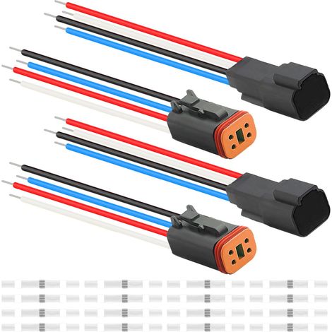 Lot de 2 connecteurs électriques étanches pour voiture, camion ou bateau, série DT, pour câbles Deutsch 4 broches, 16 AWG, mâle et femelle, avec gaine thermorétractable. (1/5)