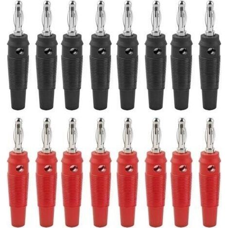 16 Pièces Fiches Bananes, 4mm Fiche Enceinte Audio, fiche Enceinte Audio Haut Parleur Connecteur pour Raccorder Les Enceintes HiFi, Amplis, ampli-Tuners et Chaînes Stéréo, Noir Rouge (1/5)