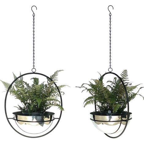 DanDiBo 2er Set Blumenampel Innen Metall Wand Hängepflanzen 78 cm 96087 L mit Topf Silber Pflanzenhänger Blumenhänger Topfhänger Blumen Blumentopfhänger Hängetopf (1/4)