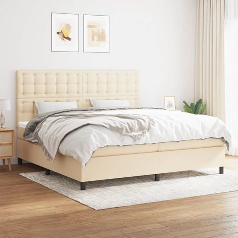 Sommier à lattes de lit avec matelas Crème 200x200 cm Tissu (1/5)