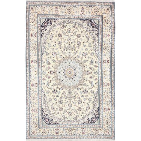 Tapis d'orient 198 x 308 cm, motif oriental, bleu, crème et beige, en laine naturelle nouée à la main (1/5)