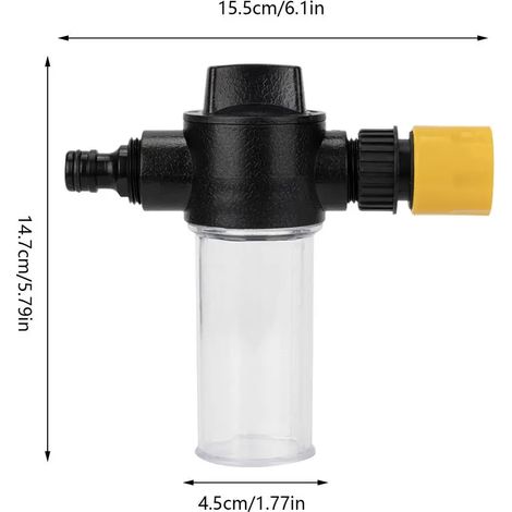 Pistolet à eau noir avec flacon mousse et graduation de 100 ml pour le lavage de pelouse, jardin et voiture, idéal pour la pulvérisation d'engrais et de savon. (1/5)