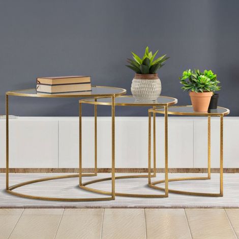 Dmora - Mesa de café Adrian, Mesa de centro baja, Revistero para sofá, Estante de la sala de estar, 60x60 h50 cm, Oro (1/5)