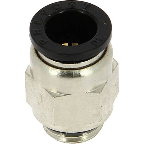 Raccord pour compresseur – Raccord pneumatique instantané Ø10 fileté mâle 1/4" – Laiton nickelé – Pression 0 à 10 bar – Étanchéité avec joint