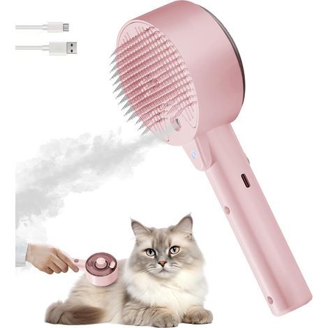 Spazzola per peli di gatti e cani, a vapore, per massaggi e toelettatura (rosa) (1/5)