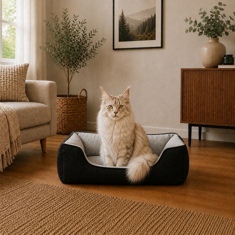 belviona Katzenbett, wendbares Katzenkörbchen mit 2-in-1 Funktion, weich gepolstert & pflegeleicht, 80x60 cm, schwarz/grau (1/5)