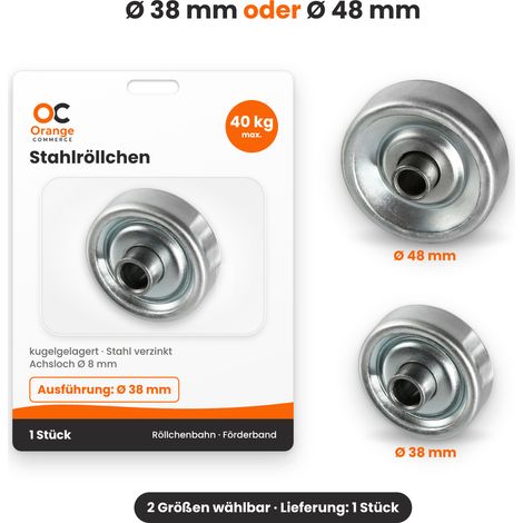 Rollen Stahlröllchen Röllchenbahn Rollenleisten Förderband Lager Tragrollen 48 mm (1/5)